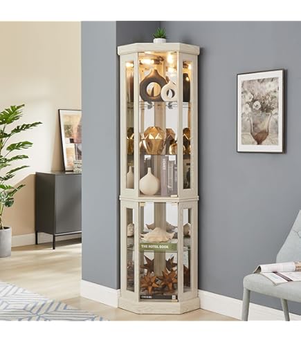 Amazon.com - Tall ​Corner Cabinet with Glass Doors, Lighted Glass